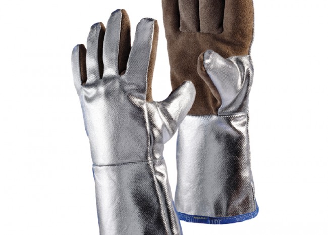 JUTEC Gloves made of brown split leather with aluminised back 3 & 5 Finger or Mitten